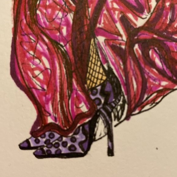 Unframed Original Art Drawing Fashionable Lady in Flowing Dress & Heel AB Artist - Picture 5 of 5